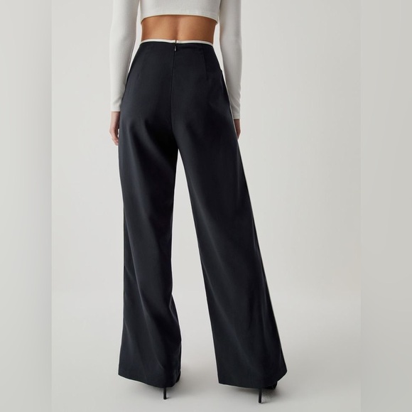 Commense High Waist Contrast Trim Wide Leg Pants - Navy - Picture 3 of 11